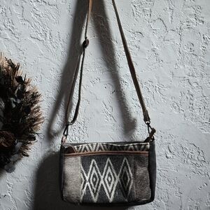 Myra Bag Geometric Patterned Gray and Brown Crossbody Bag